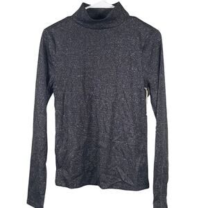 ANA A New Approach Top Women's Size Medium Gunmetal Metallic Shimmer Mock Neck